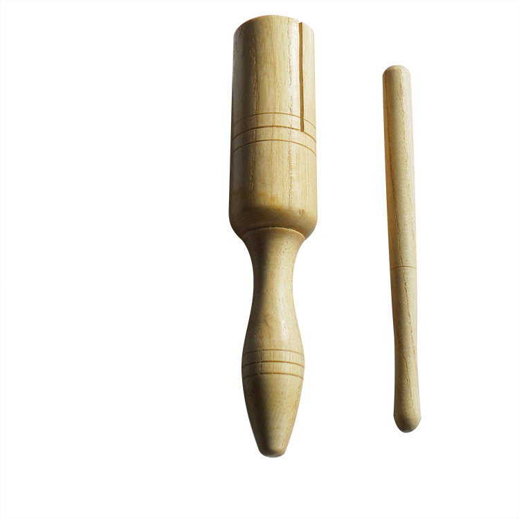 Venta al por mayor Orff instrumento musical en forma de pez de madera arena cubo Clapper tubo de doble sonido instrumento musical de un solo sonido barril