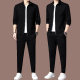Two-piece spring and autumn men's casual sweater suit stand collar jacket sweater pants men's fashion sportswear two-piece suit