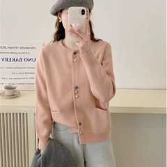 韩版春秋新款时尚洋气软糯纯色长袖外套女宽松针织开衫小个子上衣