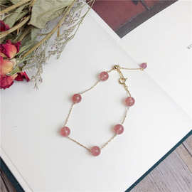 简约鸽血红草莓晶925银14k镀金细链条多款手链女ins个性时尚学生