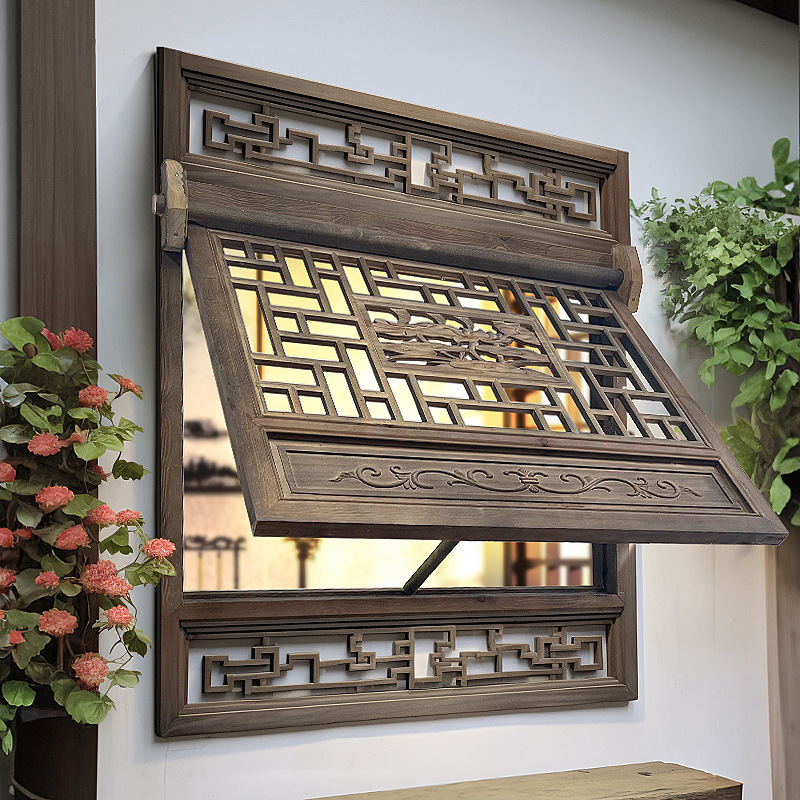 仿古门窗实木花格上翻中式窗户做旧推拉窗镂空传统复古风茶室其他