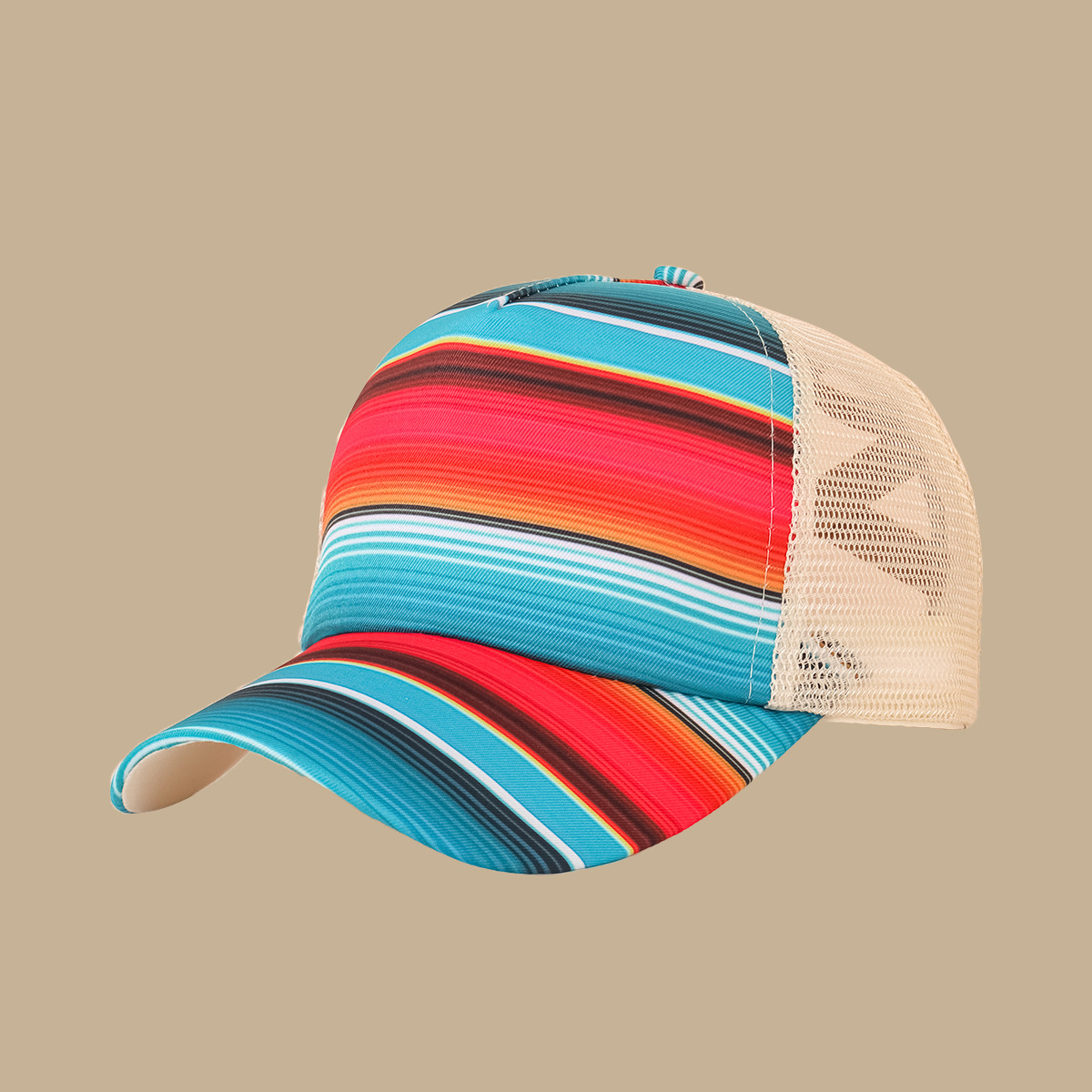 Korean Style Breathable Rainbow Striped Baseball Net Cap display picture 6