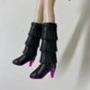 Rose red bottom black tassel boots