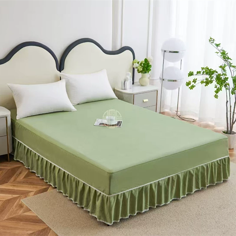 Однотонный накидок-юбка на кровать из бамбукового волокна с кружевом, простыня-накидок на матрас, пылезащитный, противоскользящий, в клетку