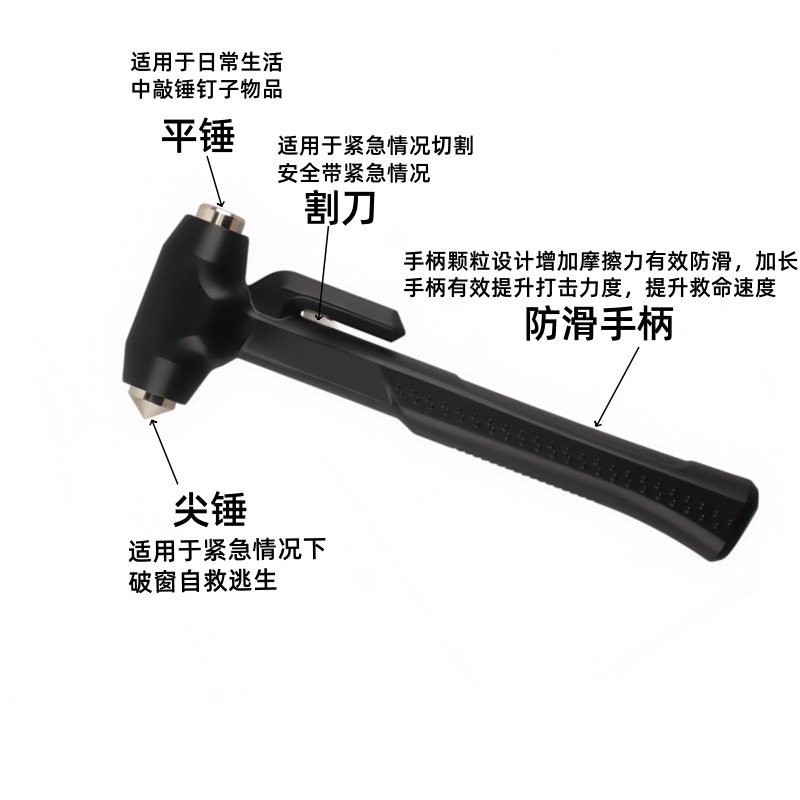 Car-Specific Escape Safety Hammer, Dual-Purpose Emergency Hammer for Breaking Windows and Cutting Seat Belts, with a Pointed and Flat Head
