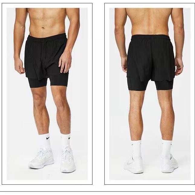 lulu cross-border fake two-piece men's and women's running sports pants marathon three-point pants quick-drying Ice Silk casual training fitness