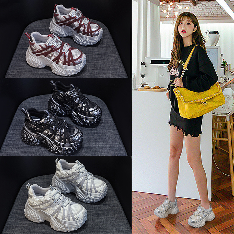Paris Vintage Dad Sneakers For Women 2026 Spring/Autumn New Thick-Soled Tire-Style Distressed Sports Casual Trendy_vogvips.com
