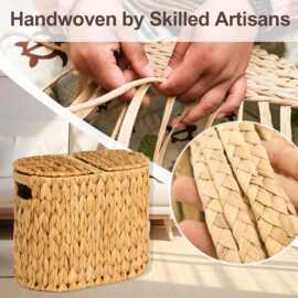 跨境编织收纳筐葫芦草编织带盖垃圾桶家居零食杂物储物篮收纳筐