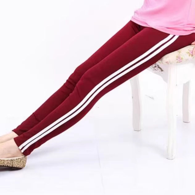 2026 Cotton Ultra-Soft Side-Striped Sports Leggings for Women, Stretchy Pants for Outerwear, Double Stripe Pants, Korean Style Trendy Versatile