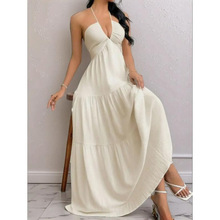 J 69735 Backless V-neck white A-line dress ¶�� V ���ɫ A