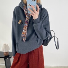 冬季加绒加厚连帽卫衣女显瘦撞色挂绳韩系小众设计松弛感宽松上衣