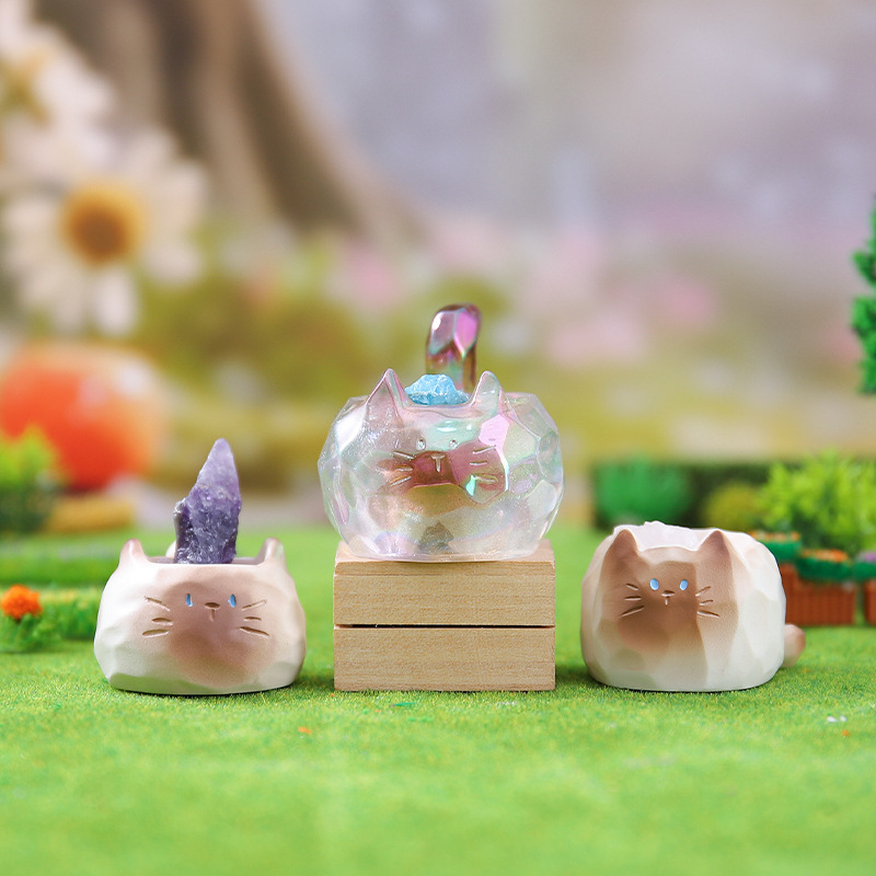 Caja sorpresa de cristal PAI de gato, favorita de influencers, artesanía de resina de moda con piedra difusora de aroma, pequeños adornos significativos, venta directa.