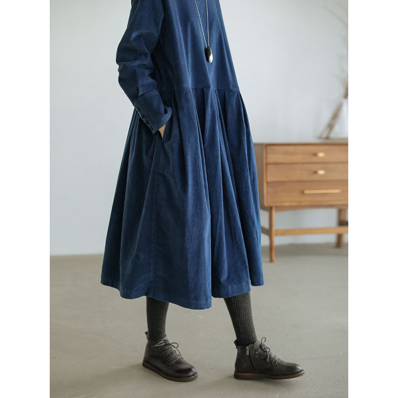 Artistic Vibe Corduroy Dress, New Autumn 2026 Long-Sleeve Mid-Length Dress for Women