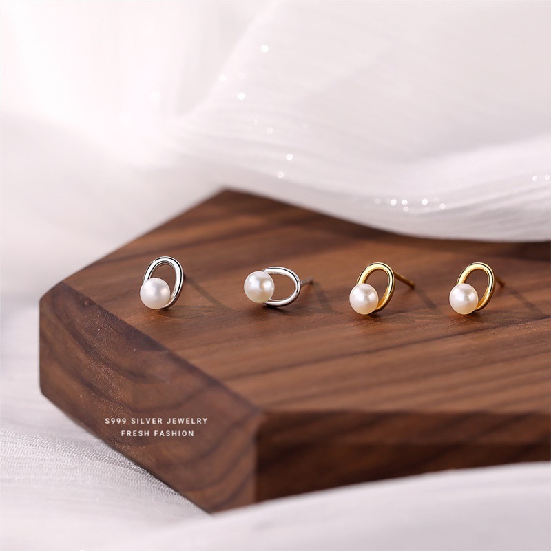 Boucles d'oreilles en argent S999 pour femme, perles de pain géométriques elliptiques, design creux de luxe léger français_voghion.com