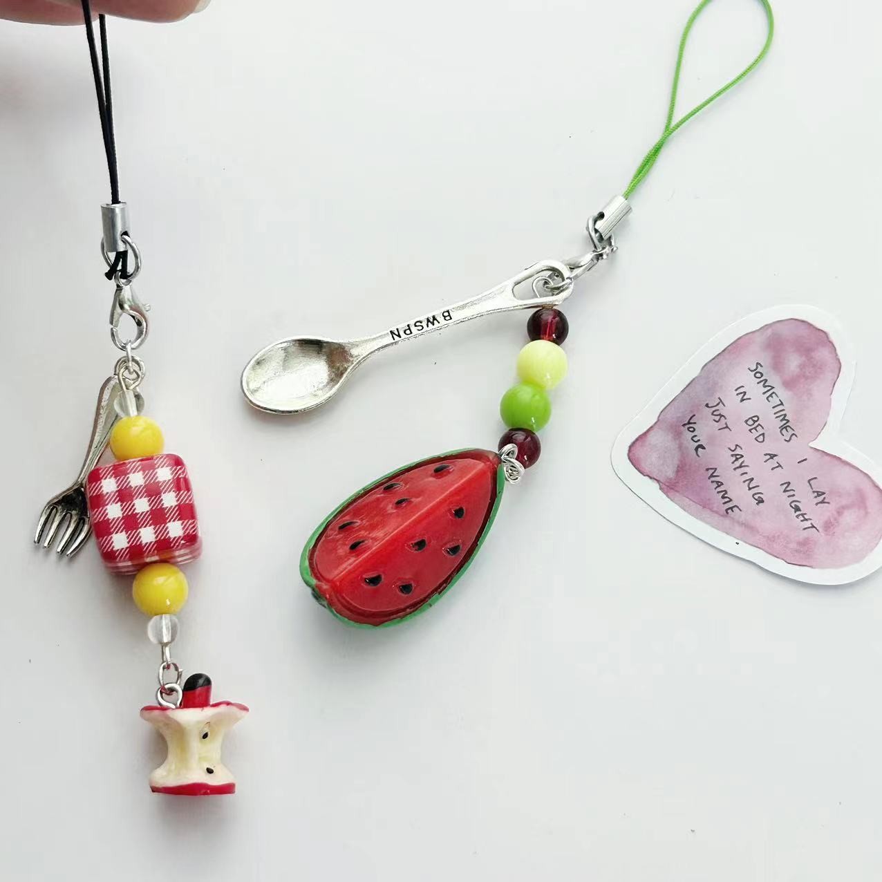 Watermelon Fruit Cheese Apple Spoon Mobile Phone Case Pendant Camera Pendant Handmade Beaded Earphone Set Bag Buckle