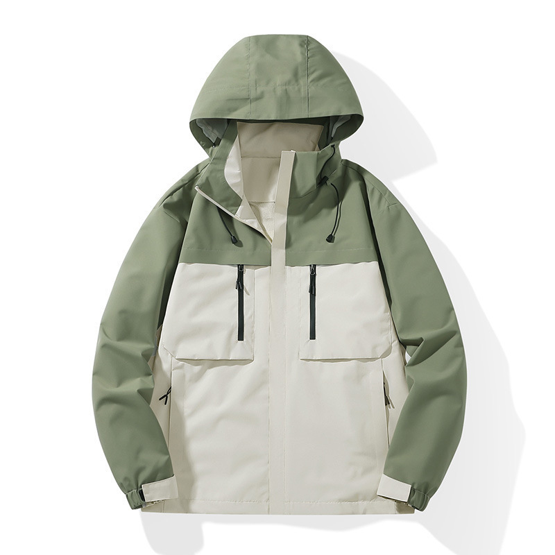 Men's Outdoor Jacket Mountain Style Trendy Brand Retro Color-Blocking Windproof Waterproof Softshell Jacket Unisex Outdoor Workwear Hooded Jacket Trendy