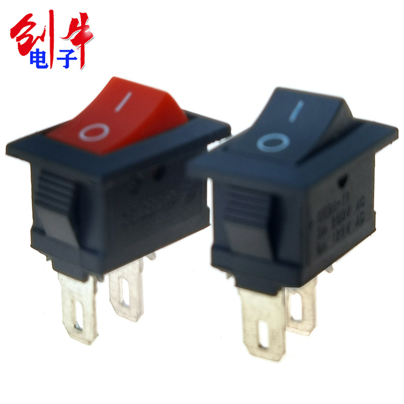 船型开关翘板开关KCD11两脚二档10*15白色全黑红盖色小开关铜脚