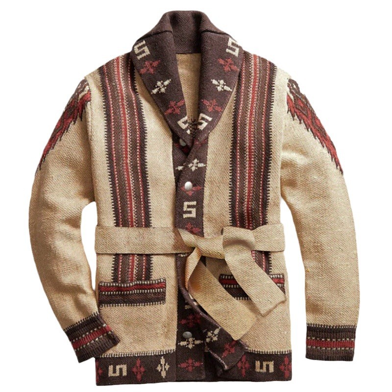 Ropa de hombre transfronteriza europea y americana retro de alta resistencia jacquard suéter Otoño e Invierno engrosado cardigan suéter capa SY0030