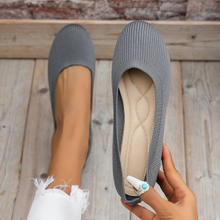 Independent Station 2025 Spring Export Large Size European and American Flats-Soled Fly-Woven Round-Toe Footwear with Shallow Mouth, Fashionable Outer Wear and Versatile Shoes