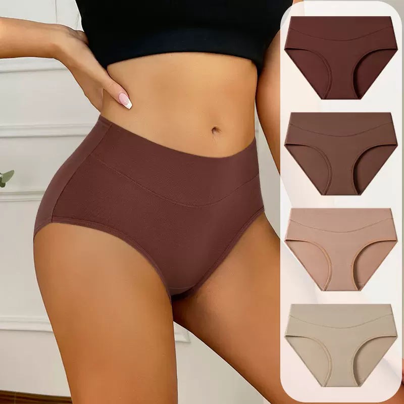 跨境内裤大码女士内裤中腰收腹内裤美拉德色系女士纯棉中腰内裤
