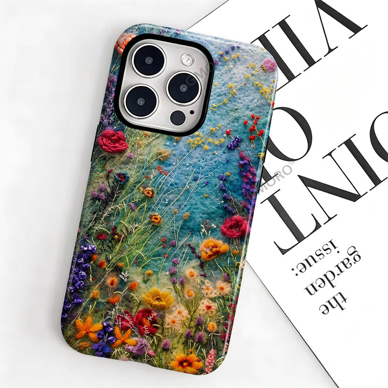 European and American Popular Art-Style Embroidery Colorful Wildflower Two-In-One 18Pm Phone Case Iphone17 Niche Protective Cover European and American Popular Art-Style Embroidery Colorful Wildflower Two-In-One 18Pm Phone Case Iphone17 Niche Protective Cover