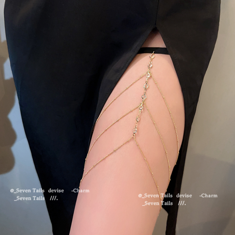 Three-Layer Tassel Rhinestone Leg Chain Summer Sexy Accessories European and American Hotties Versatile Internet Celebrity Cross-Border Body Chain in Stock