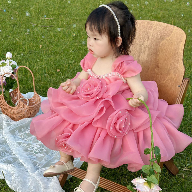 兒童女寶寶禮服花童婚禮小女孩蓬蓬裙子女童一周歲宴會公主裙批發