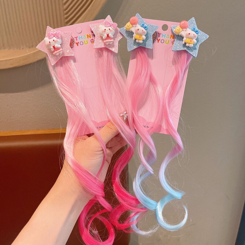 子供の漫画 KT 猫ヘアロープグラデーションカーリーシルクヘアアクセサリー子供の西洋スタイルの斬新なカラーヘアポニーテール帽子|undefined