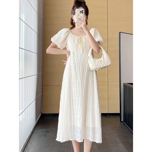 Maternity dress with short sleeves, mid-length, belly cover, suitable for wearing outside, fashionable summer, thin version, 2024 new design for pregnant women