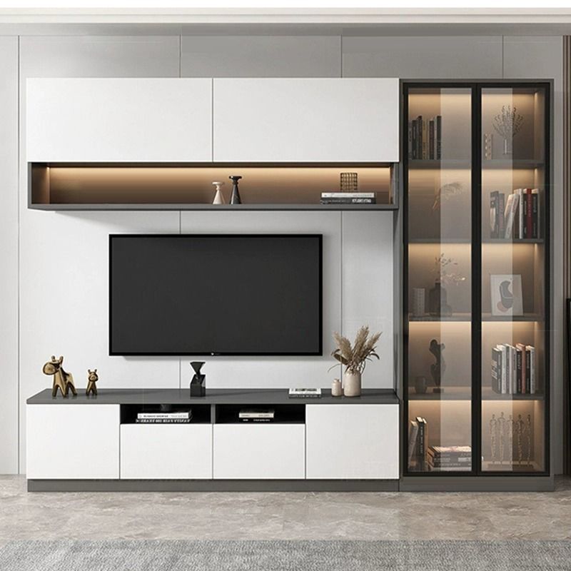 Tv Cabinet Integrated Combination Light Luxury Background Wall Cabinet Overall Living Room Modern Simple Full Wall Storage Cabinet Nailed