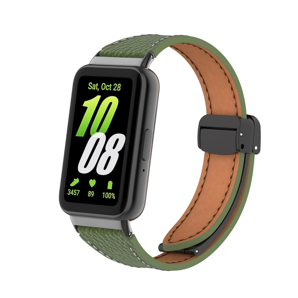 Подходит для Samsung Galaxy Fit3 кожаный ремешок с рисунком личи, магнитная складывающаяся пряжка, кожаный браслет с металлическим разъемом