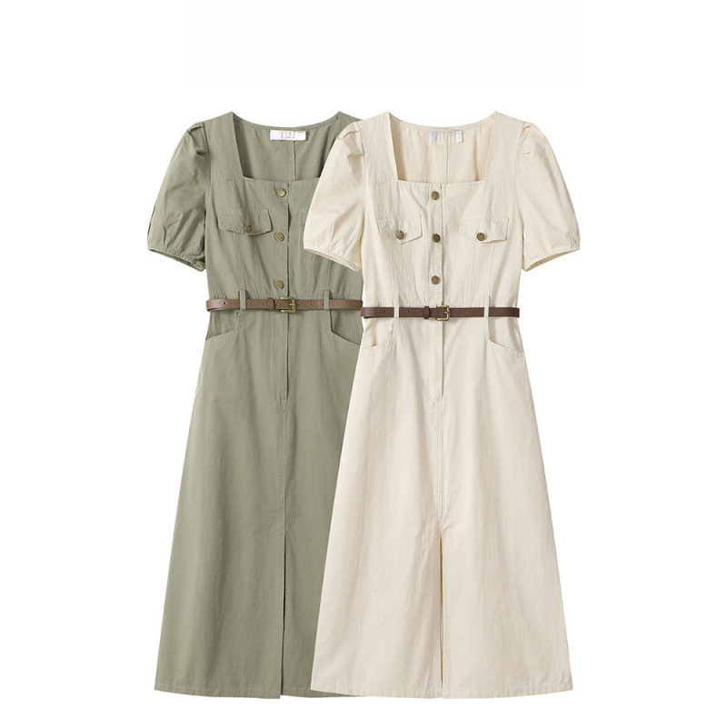 Casual Retro Hong Kong-style Slim Fit Denim dress Women's 2025 Summer High-end Split Elegant Dress