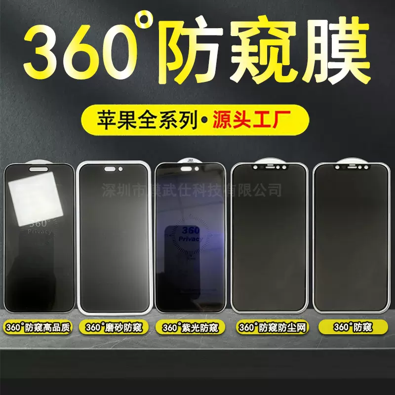 适用360度防窥钢化膜苹果16pro防窥膜14手机iphone15防偷窥15膜13