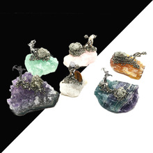 天然紫晶簇矿工创意水晶奇石家居书房小摆件北欧风工艺品盒装批发