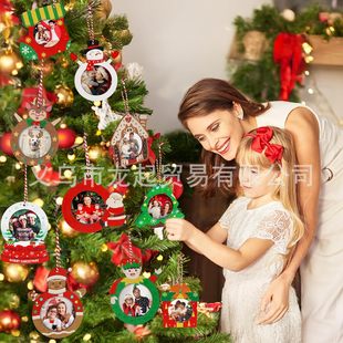 Large Christmas Tree, Christmas Hat, Colorful Printing, Personalized Photo Frame Decorations, Bulk DIY Wooden Photo Pendants