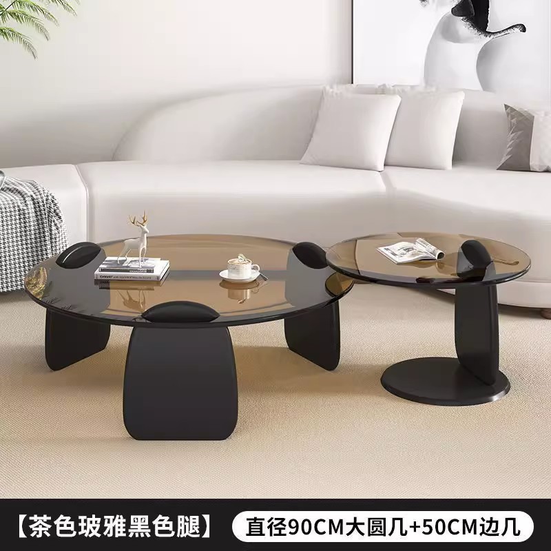 钢化玻璃茶几客厅家用圆形组合北欧网红风轻奢意式极简茶桌小户型|undefined