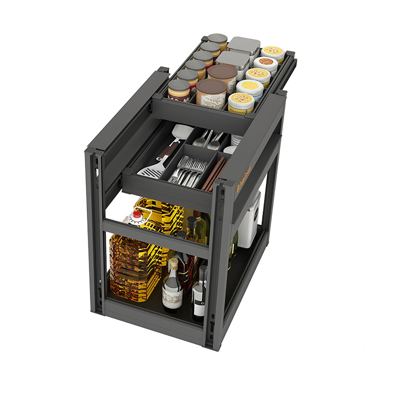 Gabinete de cocina cajón de aluminio cesta de condimento cajón doble mini gabinete superficial condimento cesta de almacenamiento