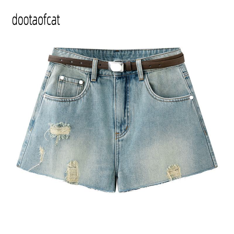 2026 New Summer Women's Designer Style Retro Casual Ripped Denim Shorts with Frayed Edges Rk31307170 2026 New Summer Women's Designer Style Retro Casual Ripped Denim Shorts with Frayed Edges Rk31307170