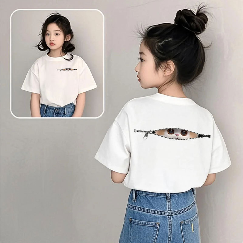 지퍼 고양이 뒷면 그림 - 흰색