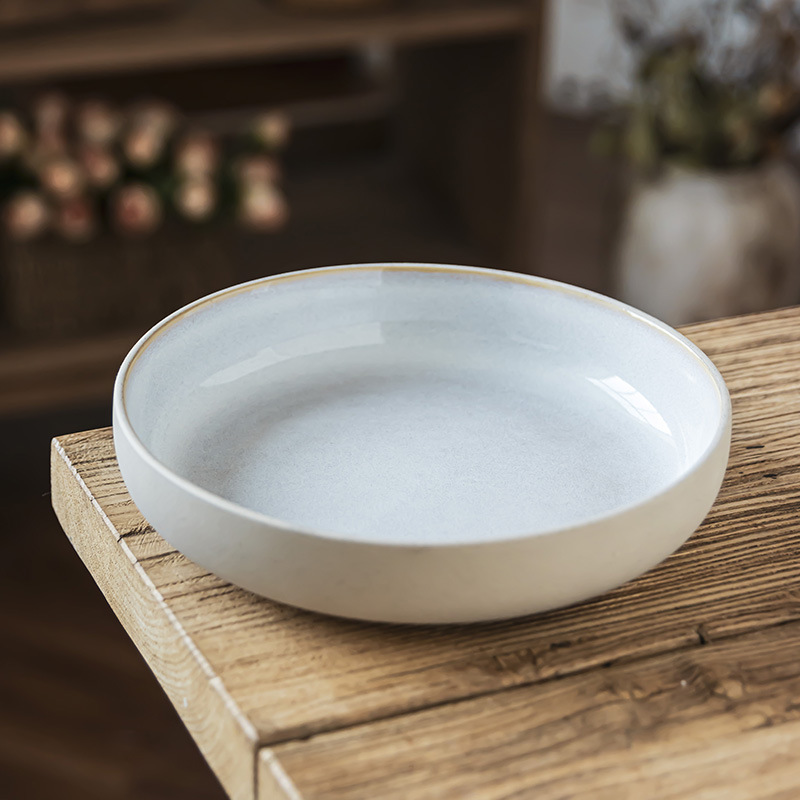 Plato de cerámica mate, platos de ensalada retro, platos redondos, platos de sopa, platos domésticos, platos al por mayor, platos de platos