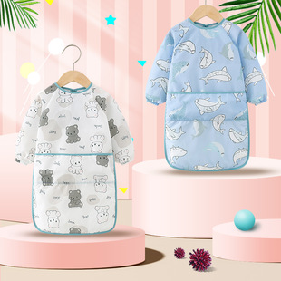 Baby gown long knee-length children's apron waterproof anti-dirty anti-wear long sleeve rice pocket girl baby gown