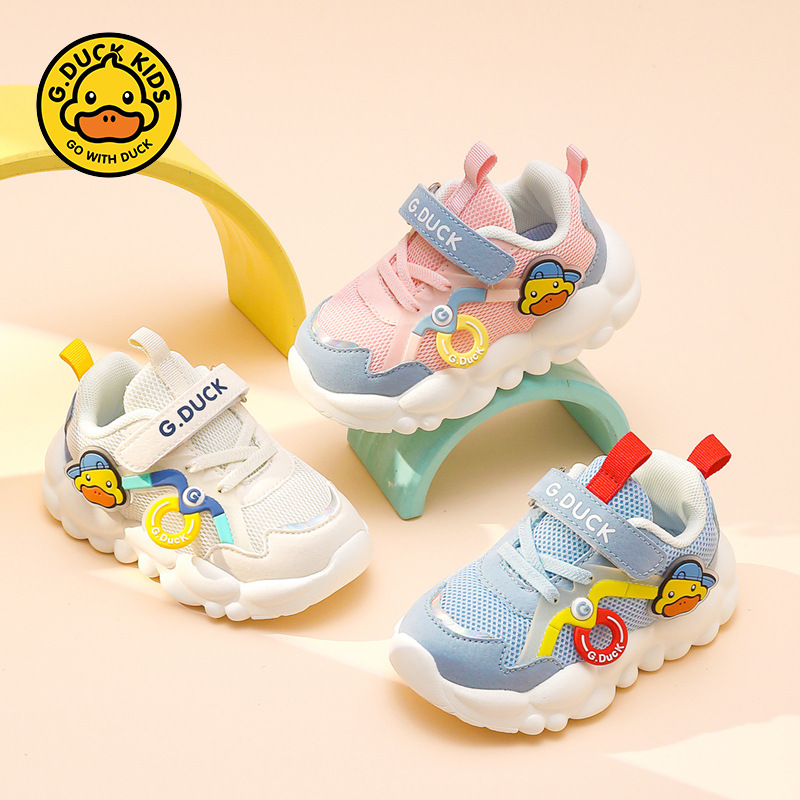 Pato amarillo zapatos para niñas primavera y otoño nuevos zapatos de deporte transpirables de malla para niños zapatos de malla para niños con suela suave