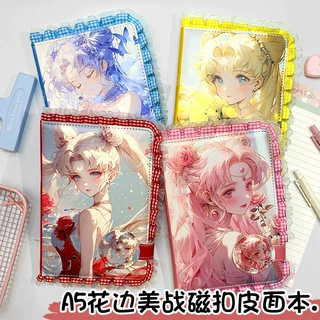 a5蕾丝花边美战磁扣手账本新款美少女战士pu笔记本动漫彩页皮面本