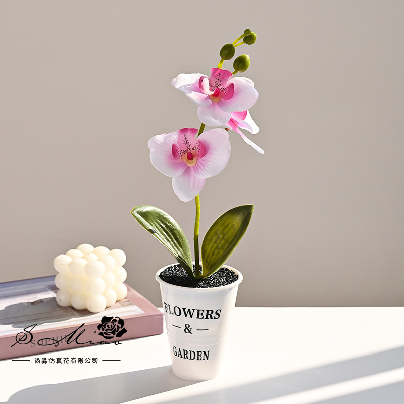 Flores falsas orquídeas mariposa impresión de serigrafía pequeña flor de bonsai decoración del hogar fotografía flores verdes artificiales adornos de boda image 7
