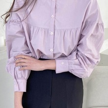 2024春秋东大门温柔香芋紫显白圆领耳边两穿宽松新款泡泡衬衫上衣
