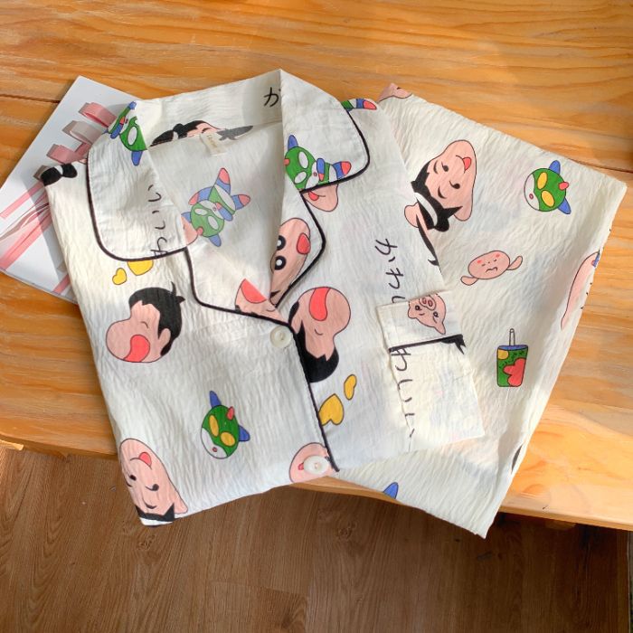 Nuevo conjunto de pijamas de algodón nublado transfronterizo de manga larga delgada primavera y otoño de mujeres lindos pantalones de dibujos animados dulces ropa para el hogar
