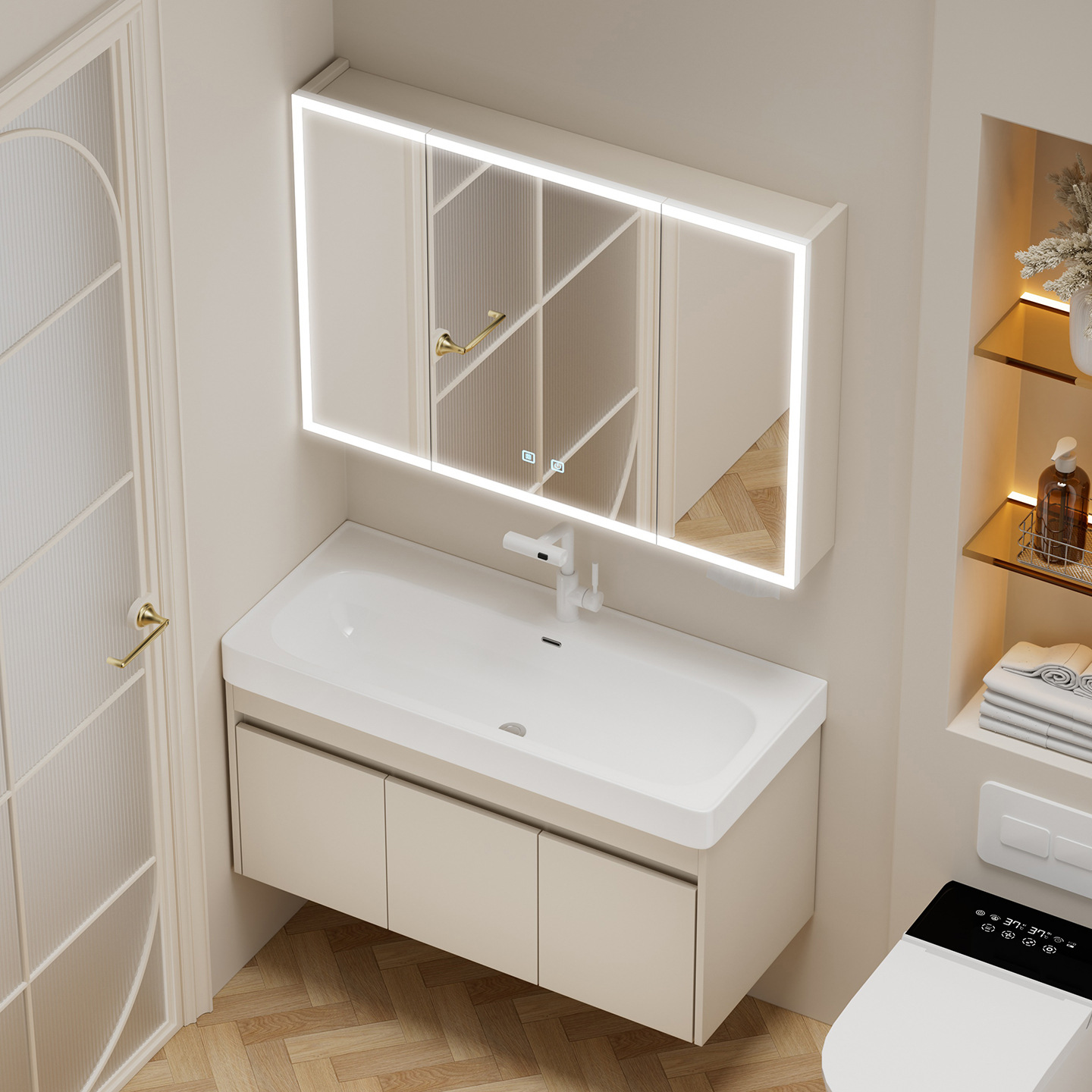 Gabinete de baño de madera maciza multicapa a prueba de humedad 18CM de cerámica profunda en una bañera de color tronco inodoro lavabo gabinete espejo de belleza