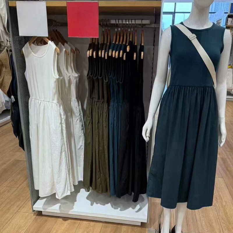 Women's Patchwork Waist Slimming Look Round Neck Dress/Sleeveless Long Skirt Spring and Summer New Style 474064
