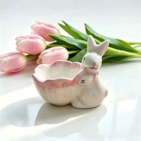 Easter Ceramic Egg Holder Tulip Bunny Ornament Cross-Border Minimum Order of 1 Piece