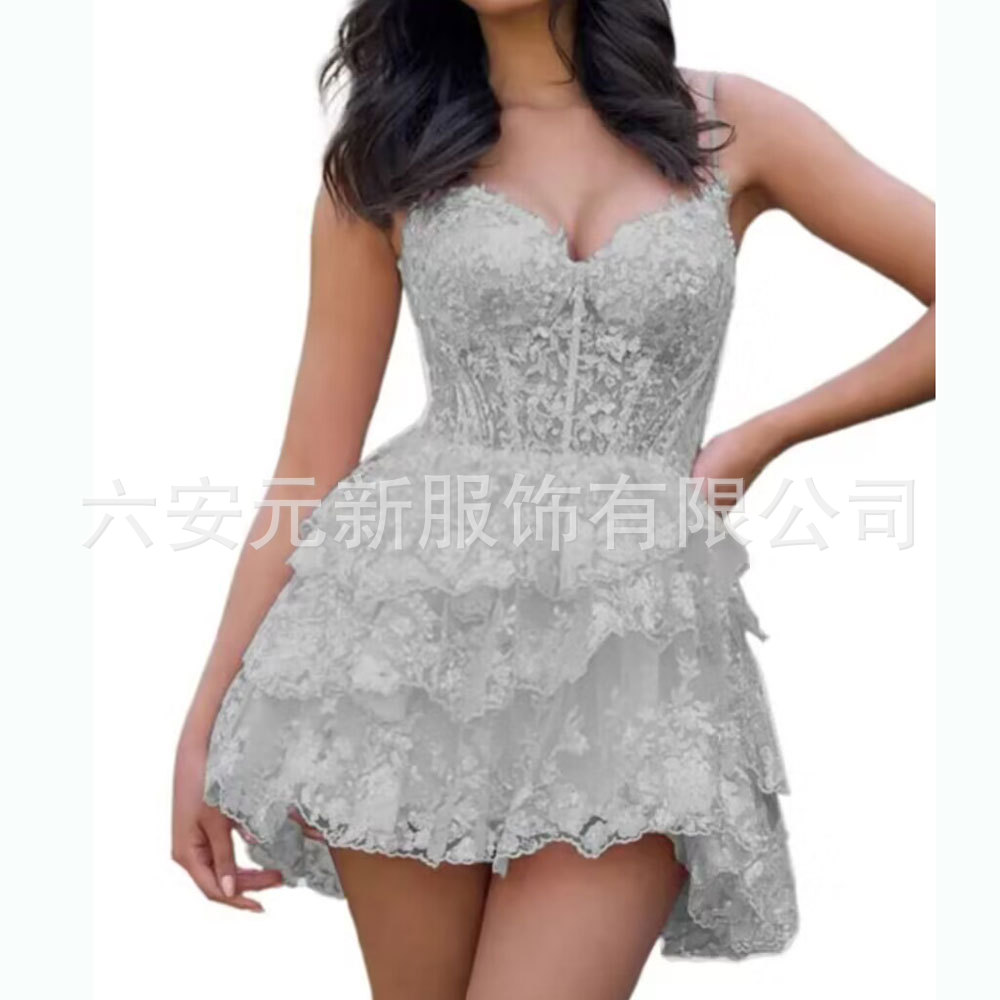 Europa y América del Comercio Exterior Amazon AliExpress estación independiente deseo lentejuelas de encaje apliques pequeña falda banquete vestido la liga